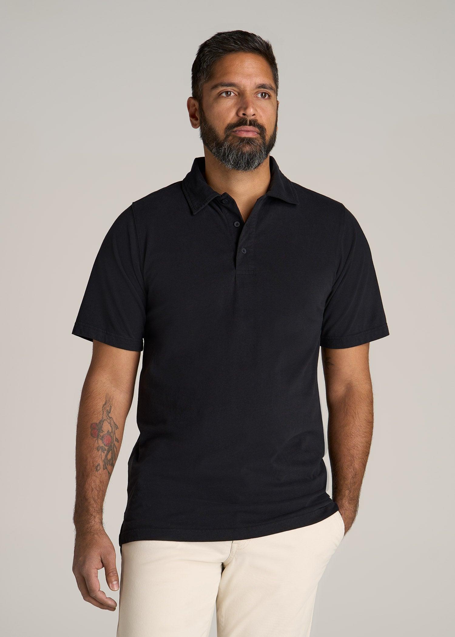 LJ&S Ultra Soft Short Sleeve Cotton Polo for Tall Men in Vintage Black Male Product Image