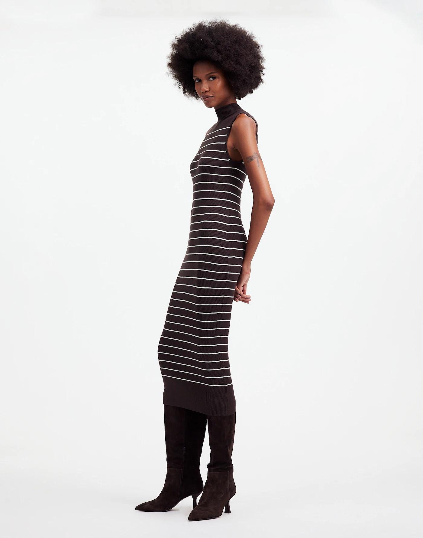The Signature Knit Mockneck Sweater Dress in Stripe Product Image