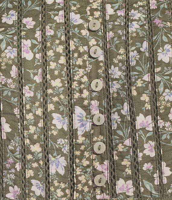 Lucky Brand Floral Point Collar Cap Sleeve Blouse Product Image