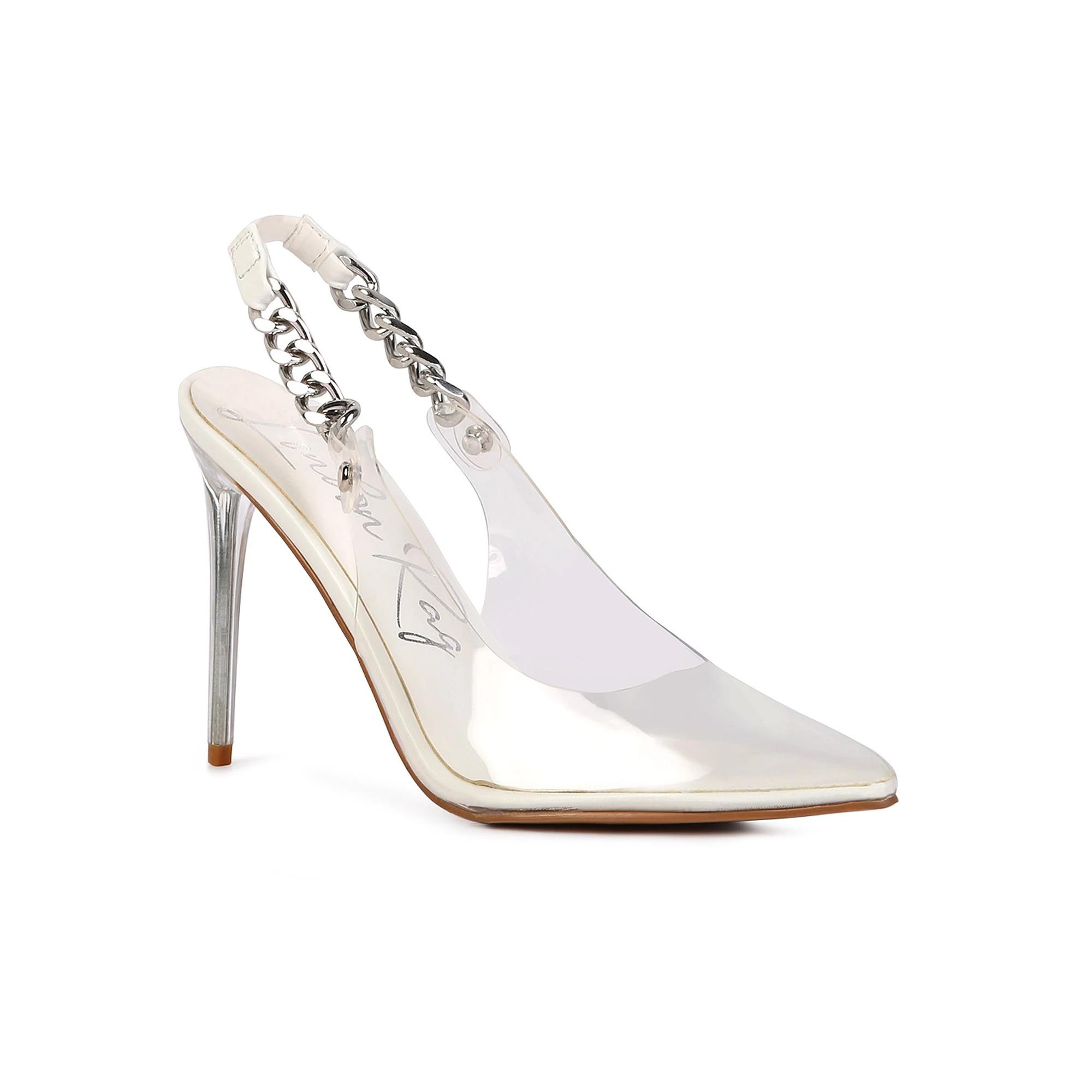 London Rag Goddess Women's Clear Chain Slingback High Heels, Size: 6.5, Beige Product Image