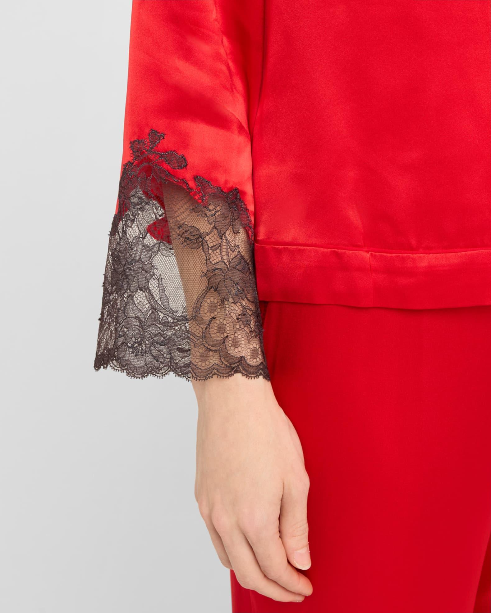 Lolita Cropped Lace-Trim Charmeuse Pajama Set Product Image