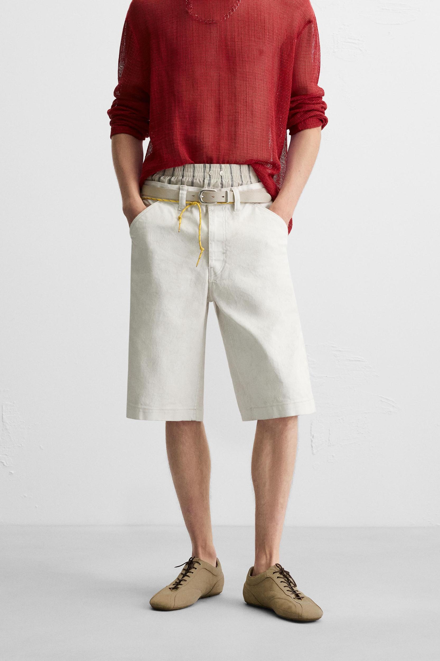 WAXED EFFECT BAGGY FIT DENIM SHORTS Product Image