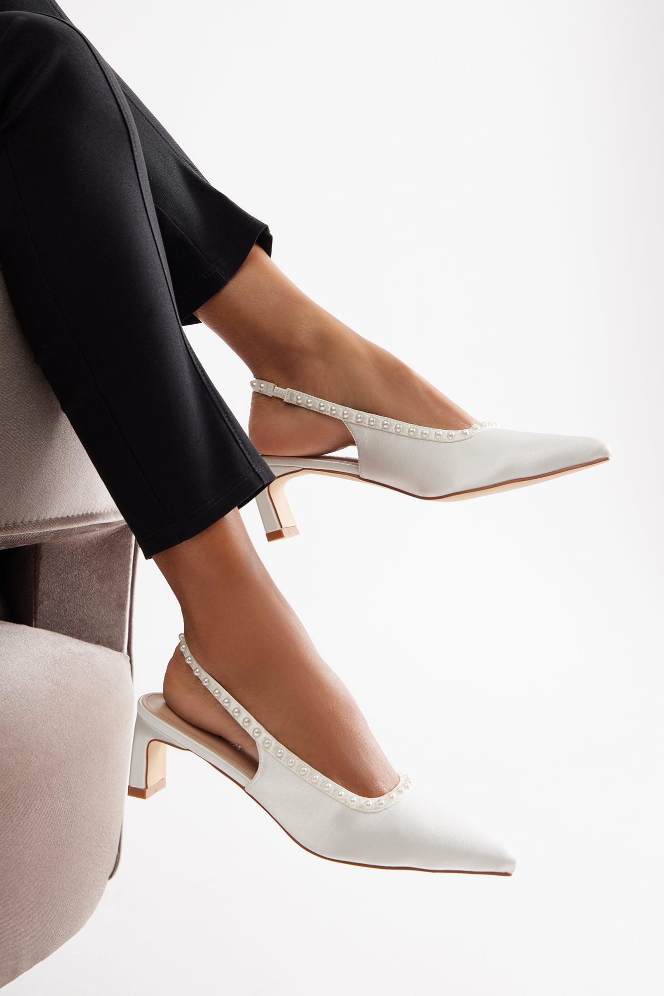 Amore Satin Pearl Pumps - White Female Product Image