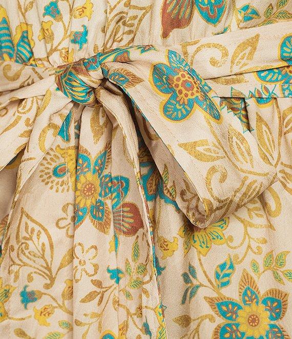 Current Air Mix Floral Border Print Split V-Neck Tie Waist Dress Product Image