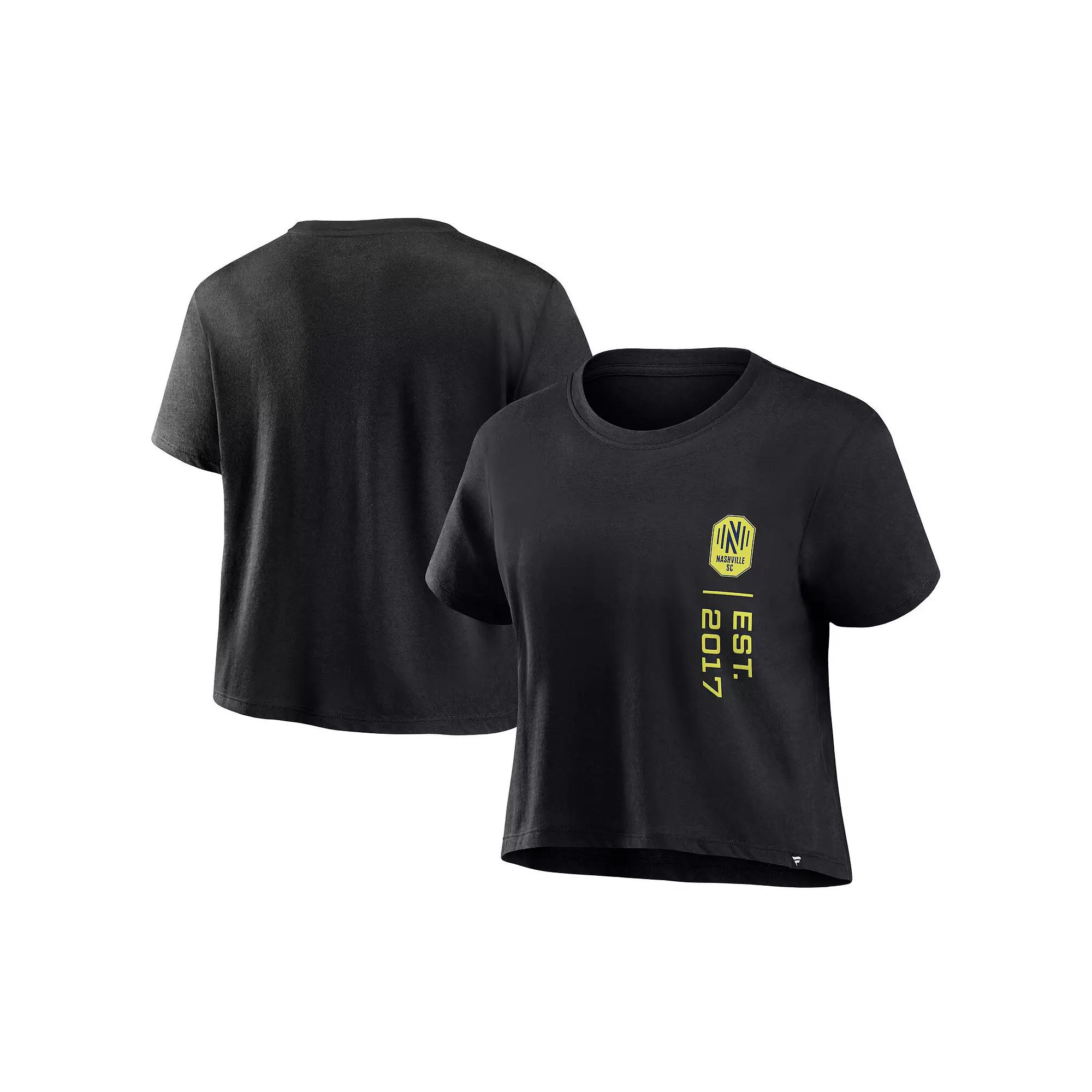 Women's Fanatics Black Nashville SC Chip Pass Fashion Cropped T-Shirt,  Product Image
