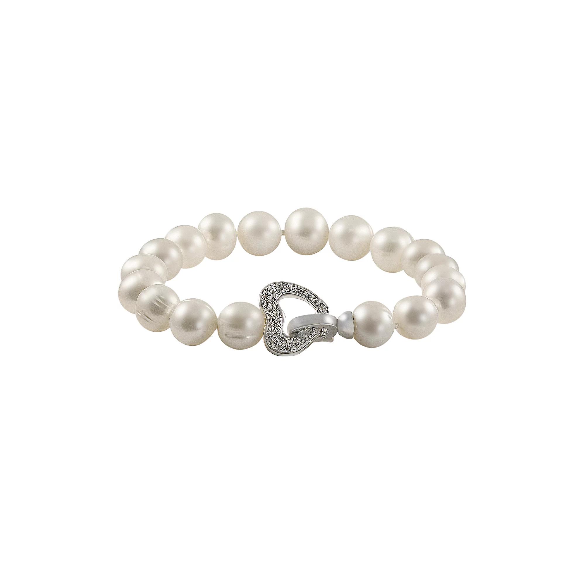 Sterling Silver 1/10-ct. T.W. Diamond and Freshwater Cultured Pearl Heart Bracelet, Womens Product Image