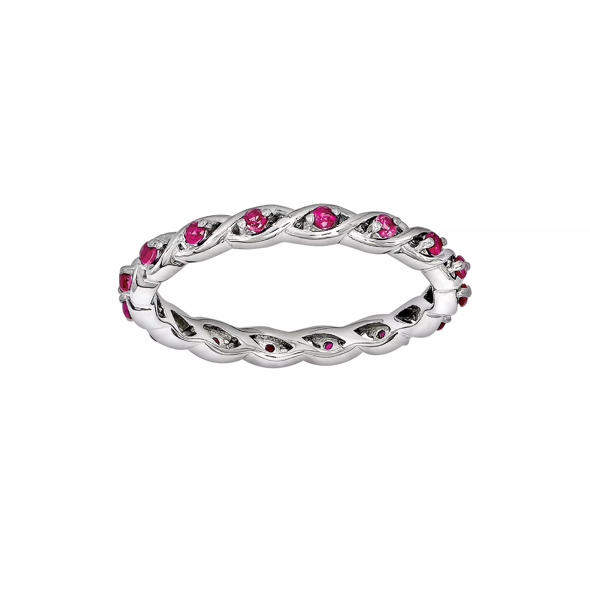 Stacks & Stones Sterling Silver Lab-Created Ruby Stack Ring, Women's,  Product Image