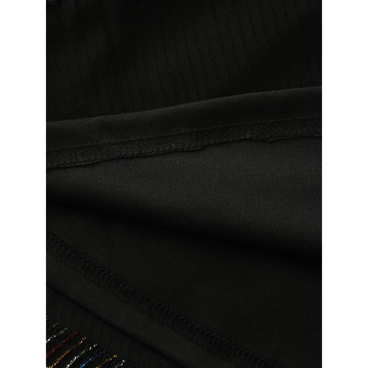 Plus Size Striped Surplice Neckline Flowy Midi Dress Black Women Party&Cocktail Overlap Collar Extra Long Sleeve Curvy BloomChic 14-16/1X Product Image