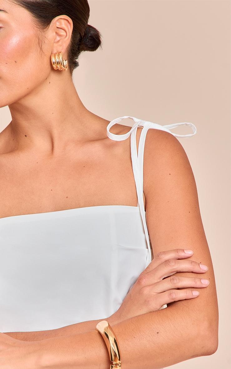 Petite White Spaghetti Strap Puff Midi Dress Product Image