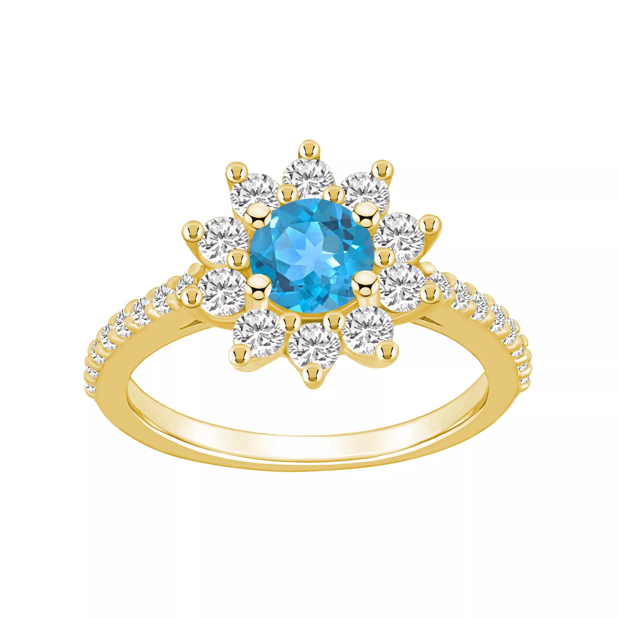 Alyson Layne 14k Gold Blue Topaz & 3/4 Carat T.W. Diamond Halo Ring, Women's, Size: 5 Product Image