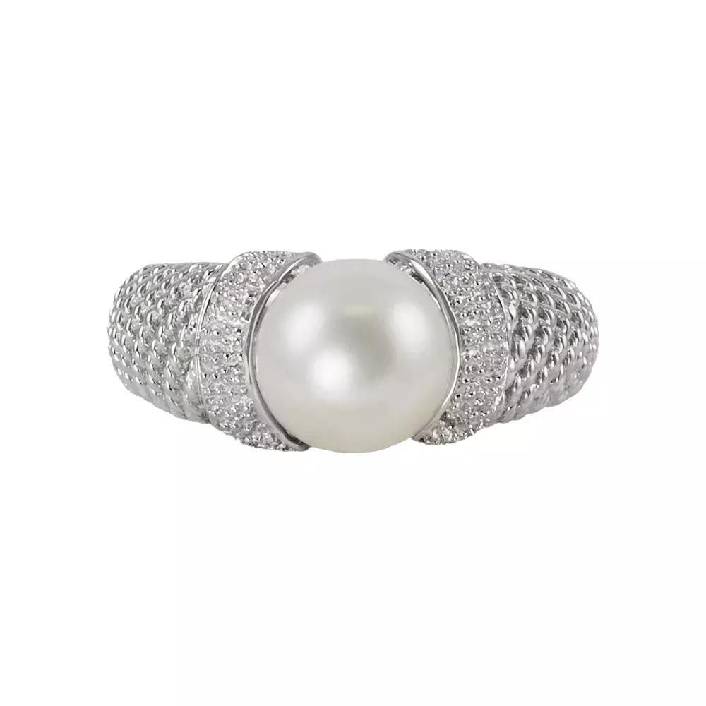 Sterling Silver Freshwater Cultured Pearl Textured Ring, Womens Product Image