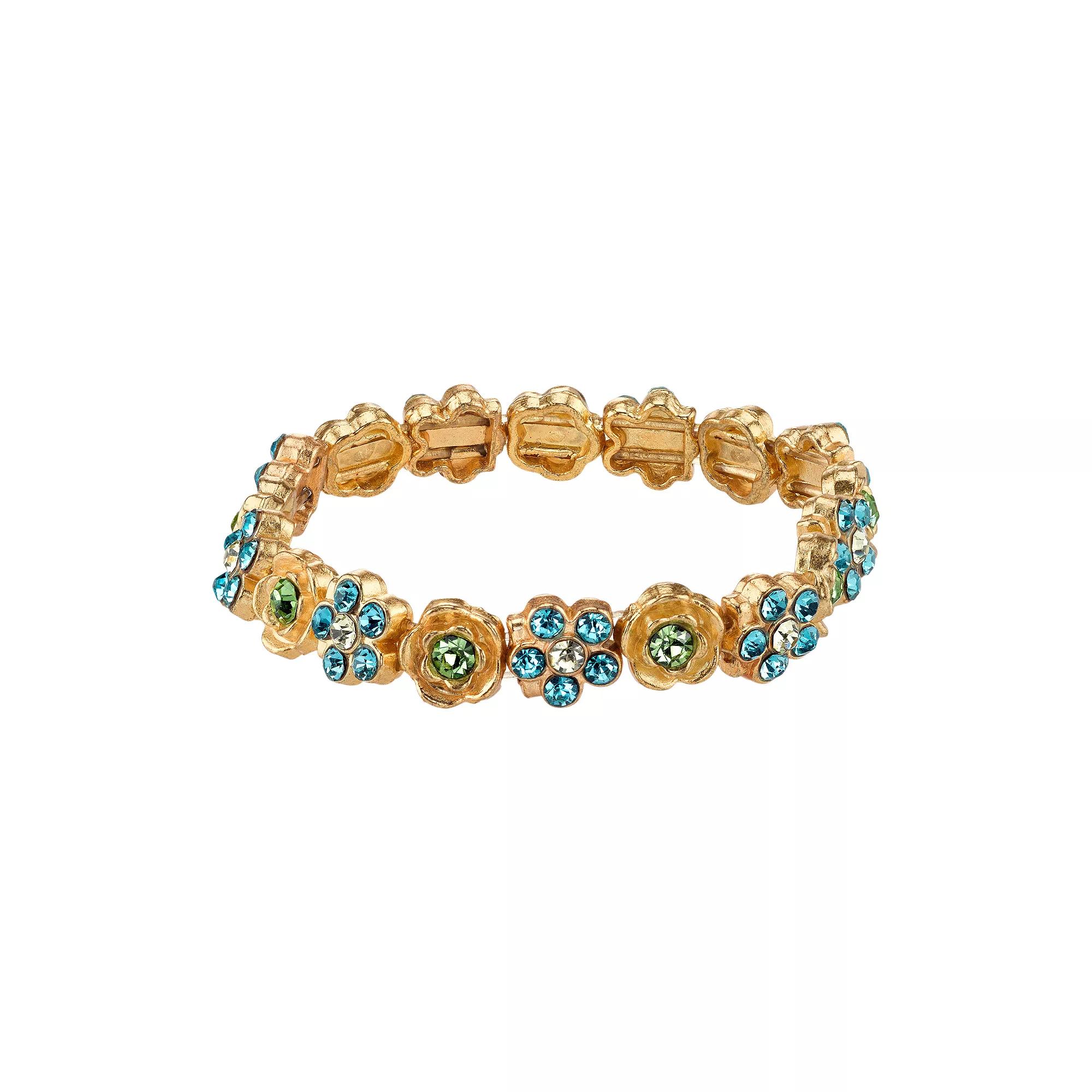 1928 Simulated Crystal Floral Stretch Bracelet, Womens Blue Green Product Image