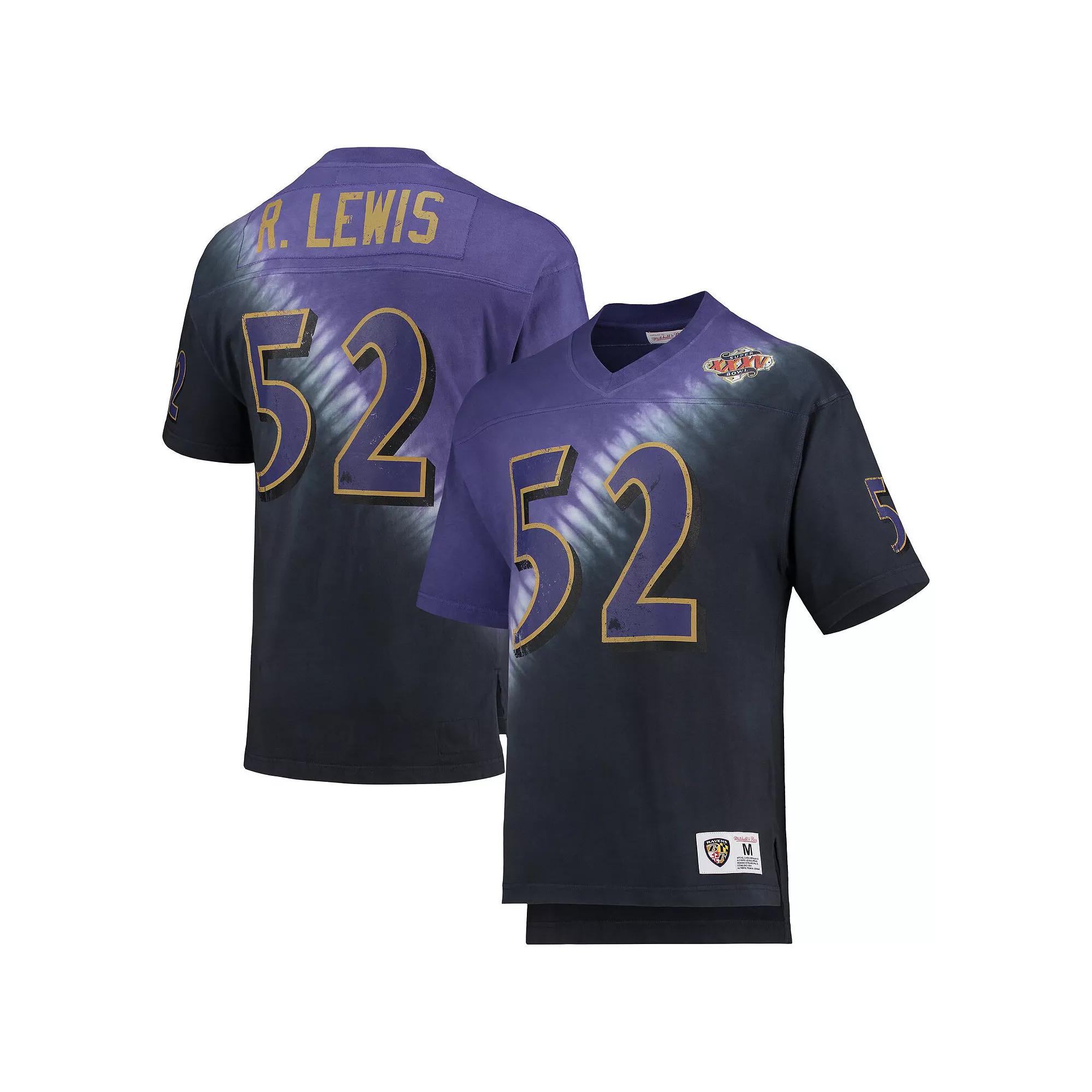 Men's Mitchell & Ness Ray Lewis Purple/Black Baltimore Ravens Retired Player Name & Number Diagonal Tie-Dye V-Neck T-Shirt, Size: Medium Product Image