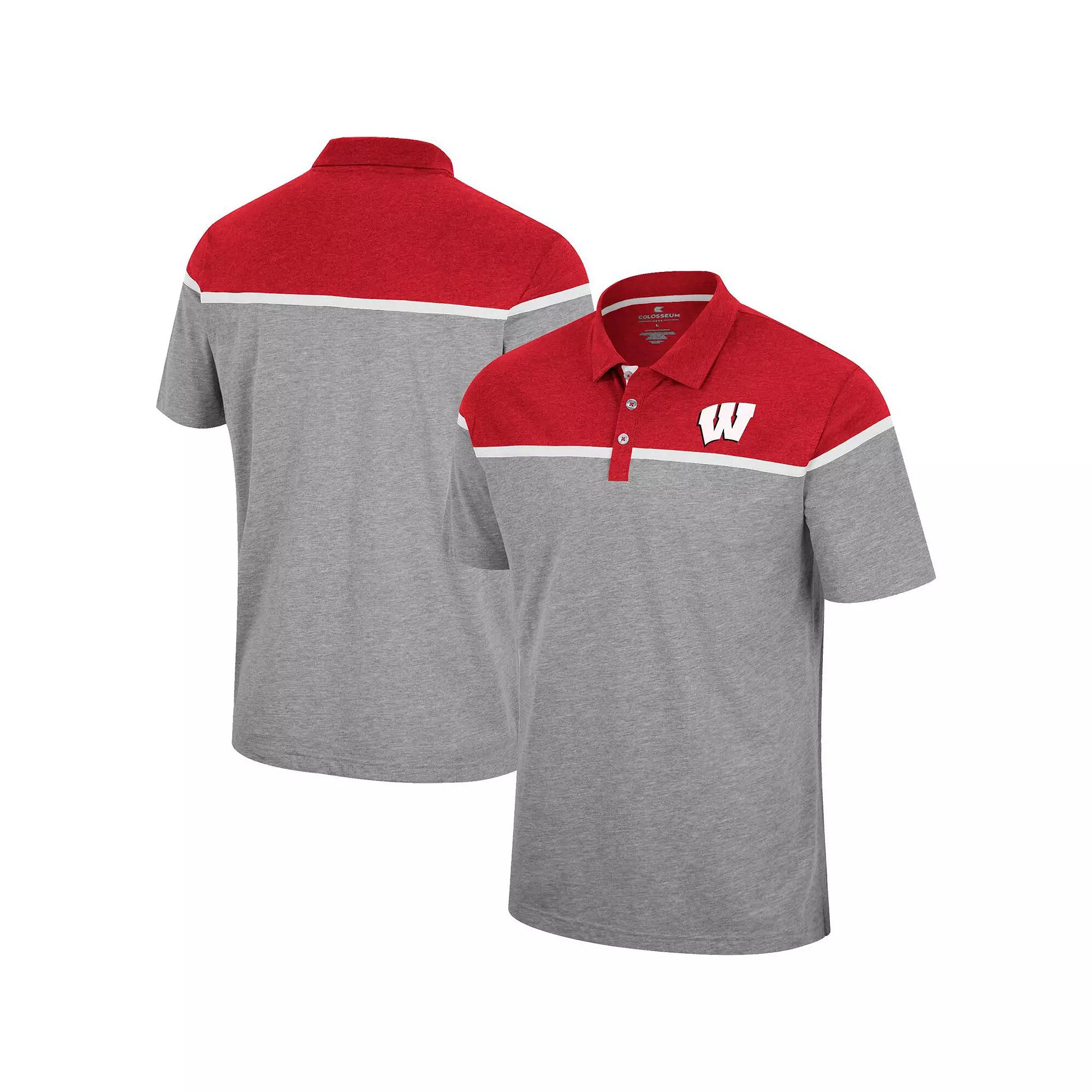Men's Colosseum Heather Gray Wisconsin Badgers Chamberlain Polo, Size: Medium, Grey Product Image