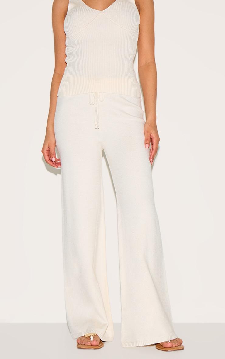 Petite Cream Knitted Straight Leg Pants Product Image