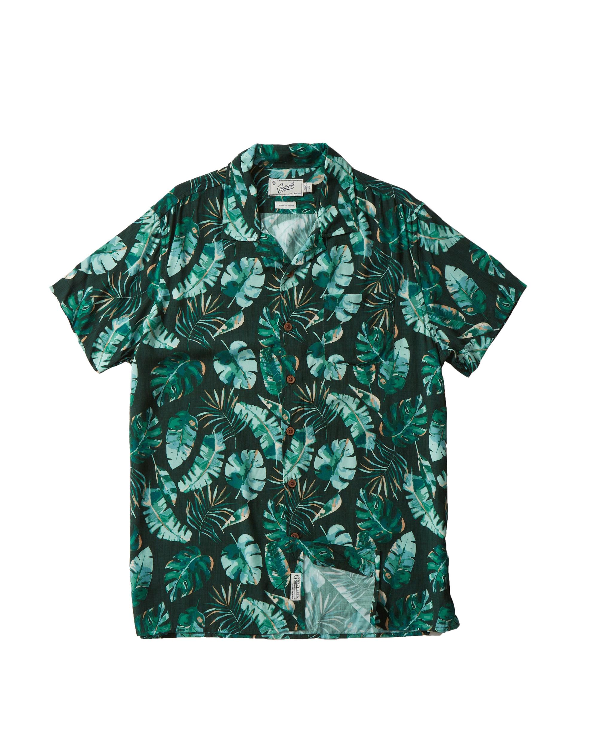 Vintage Hawaiian Camp Collar Shirt - Green Leaf Product Image