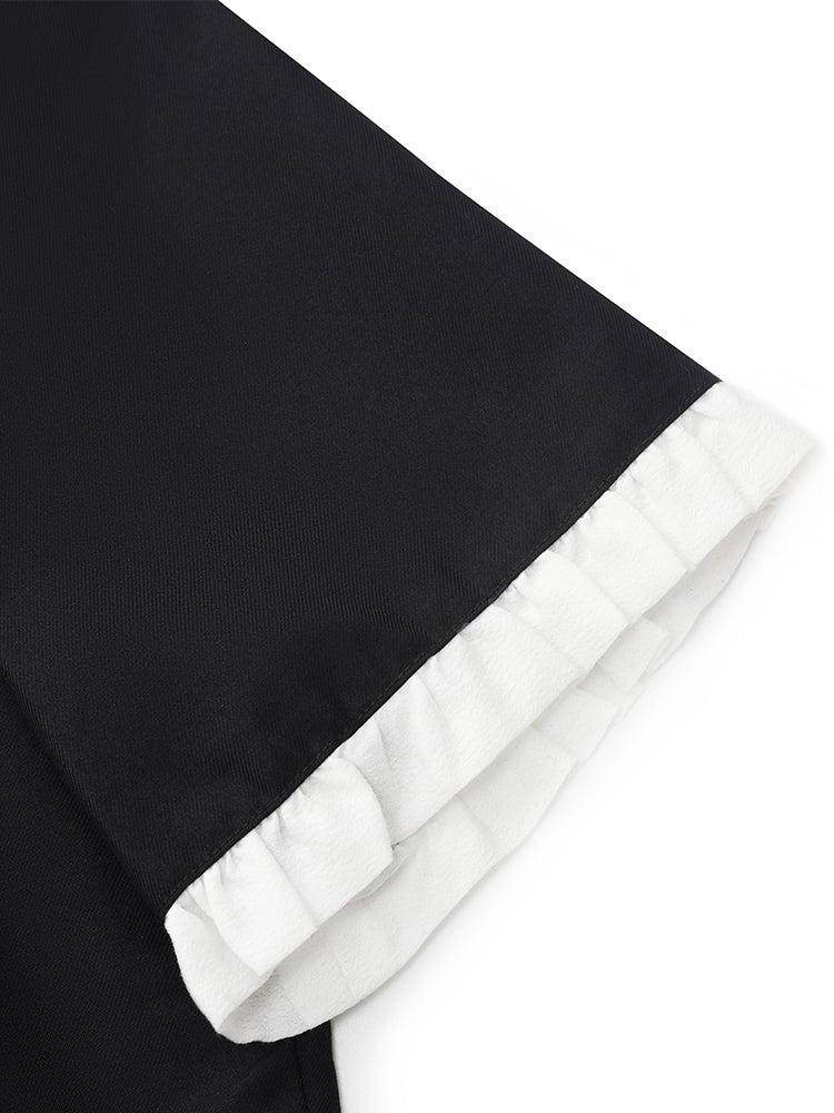 Ruffle Trim Pearl Buttons Women Mini Dress Product Image