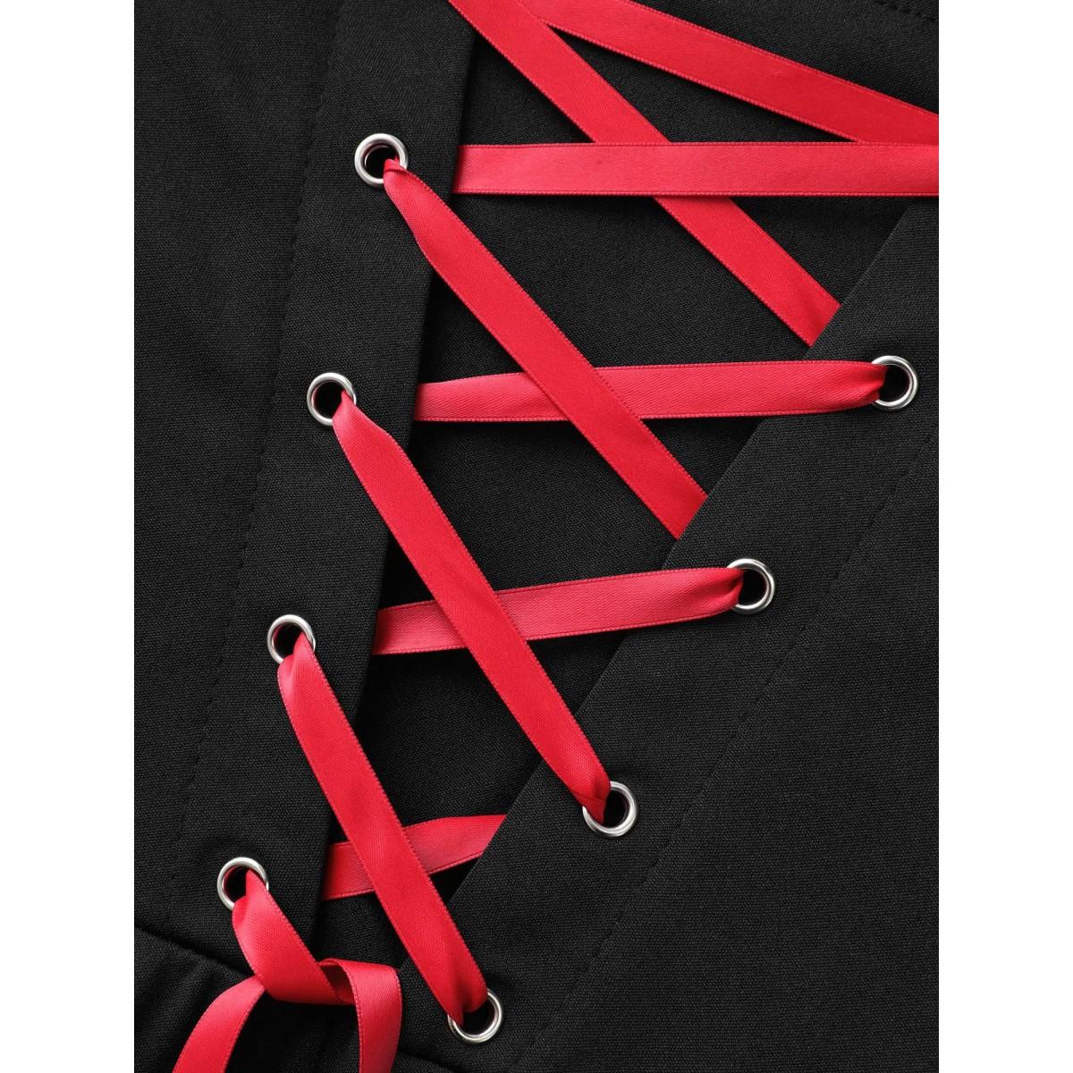 Plus Size Cherry Skull Back Adjustable Straps Midi Dress Black Women Cocktail Tie knot Party Curvy Bloomchic 26/4X Product Image