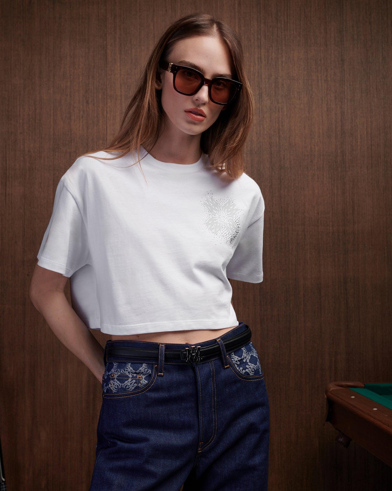WOMEN - WOMEN'S MA QUAD CRYSTAL CROPPED TEE - White Female Product Image