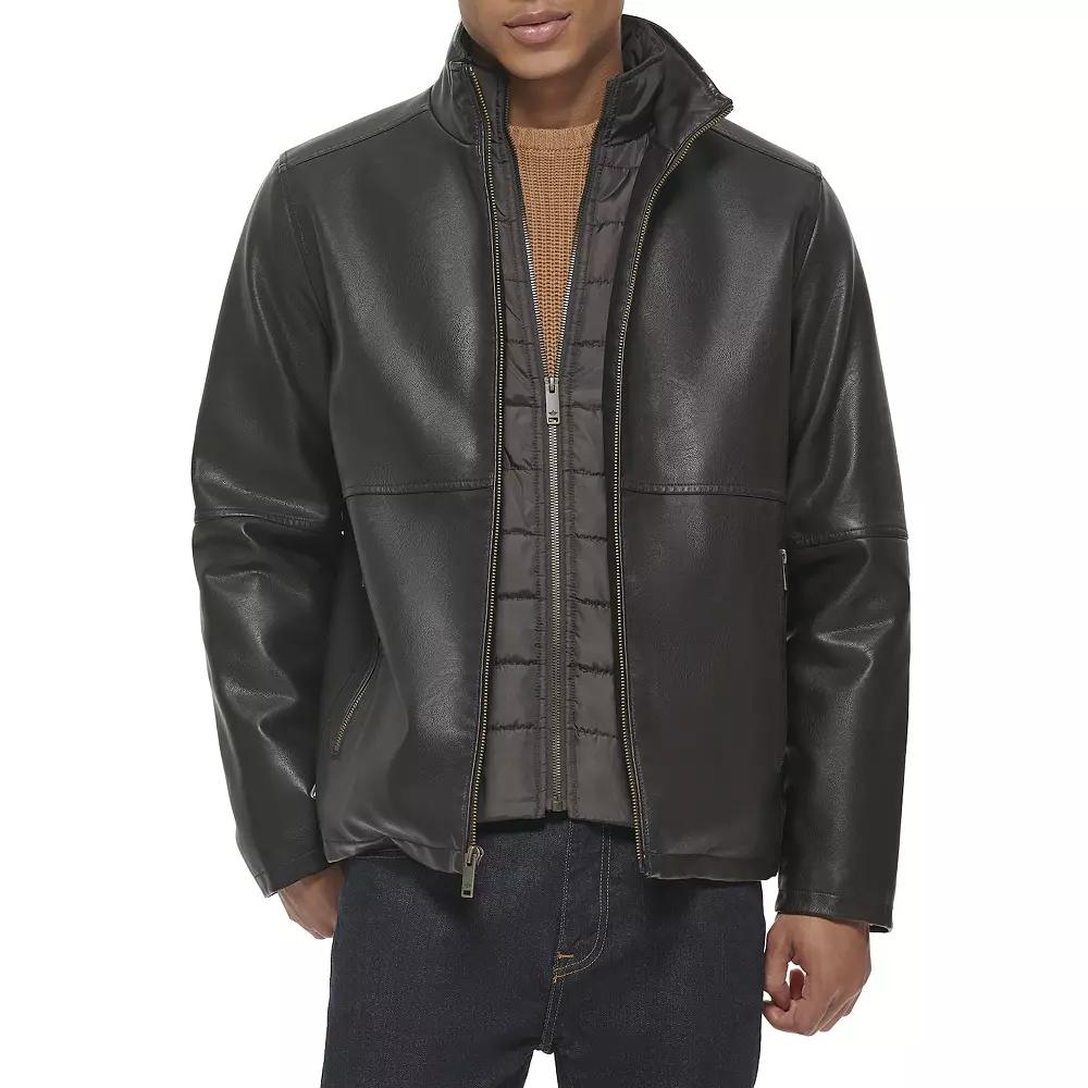 Men's Dockers Faux Leather Jacket with Quilted Bib, Size: XL, Dark Brown Product Image