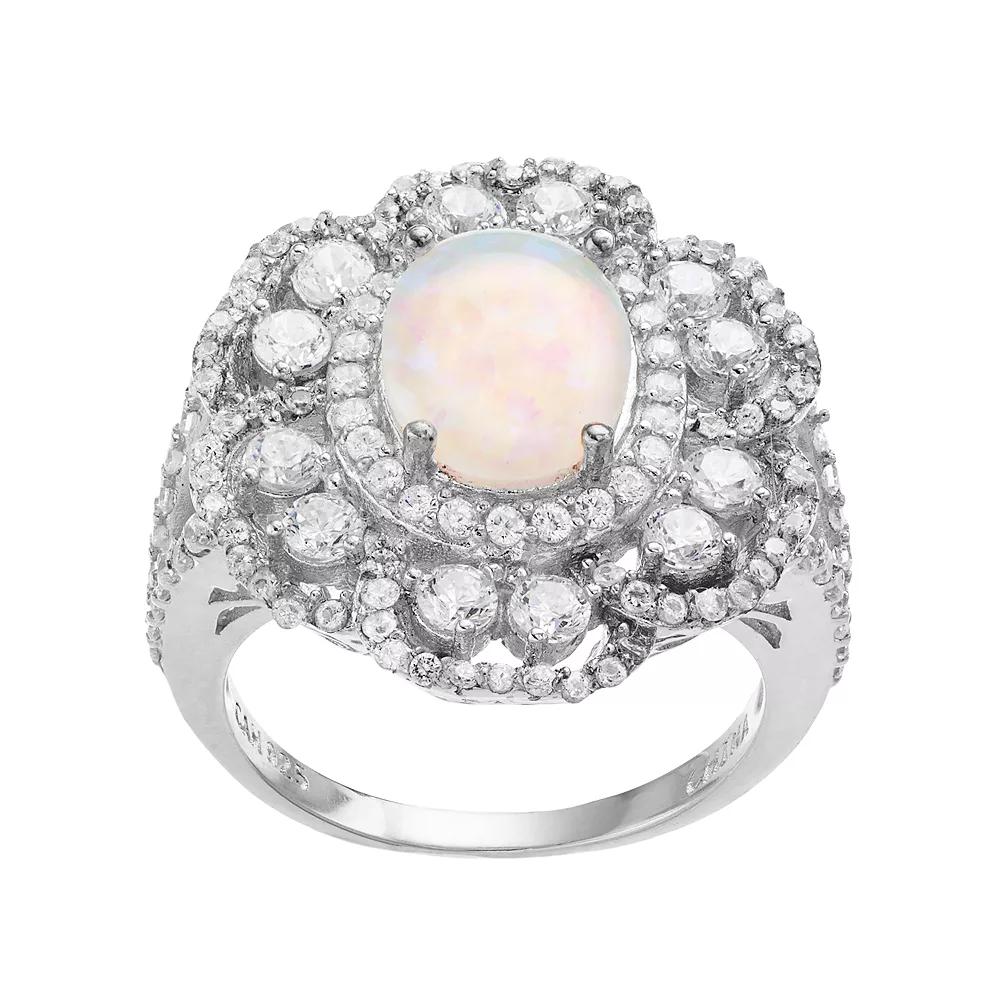 Sophie Miller Sterling Silver Lab-Created Opal & Cubic Zirconia Flower Ring, Women's, Size: 5, White Product Image