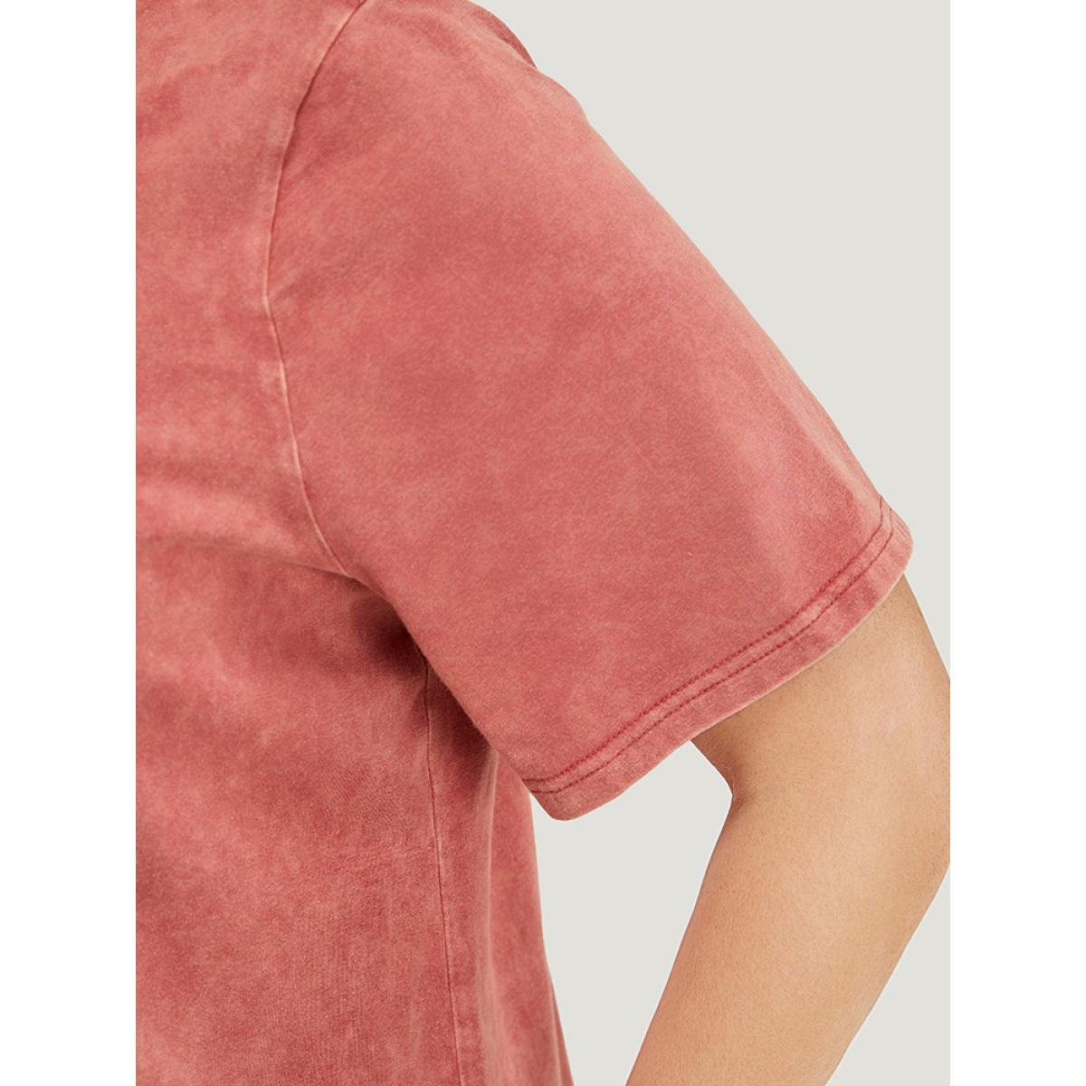 Plus Size Solid Lace Up Crew Neck Vintage T-shirt Rust Women Casual Cross straps Plain Round Neck Dailywear T-shirts BloomChic 12/L Product Image