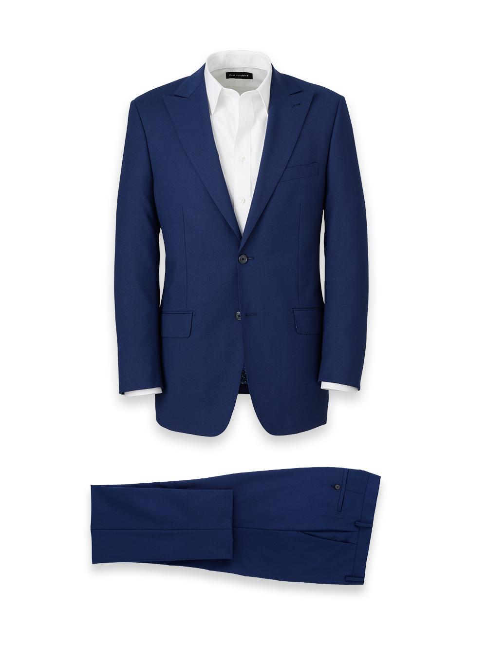Wool Stretch Bengaline Single Breasted Peak Lapel Suit - Blue Product Image