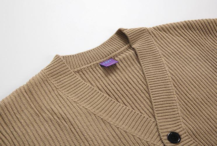 RT No. 4391 LIGHT BROWN KNITTED V-NECK CARDIGAN Product Image