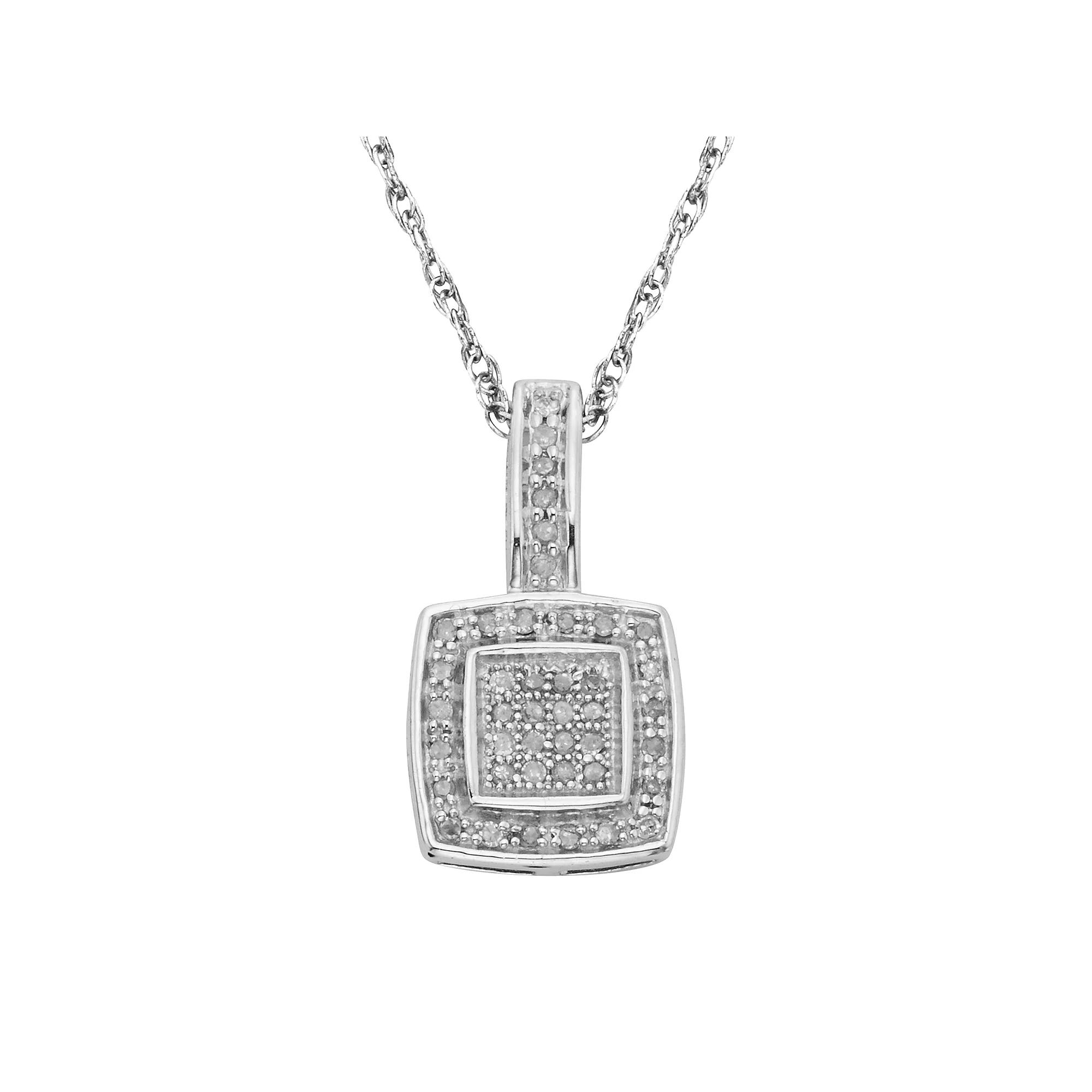 Jewelexcess Sterling Silver 1/7-ct. T.W. Diamond Halo Pendant, Women's, Size: 18", White Product Image