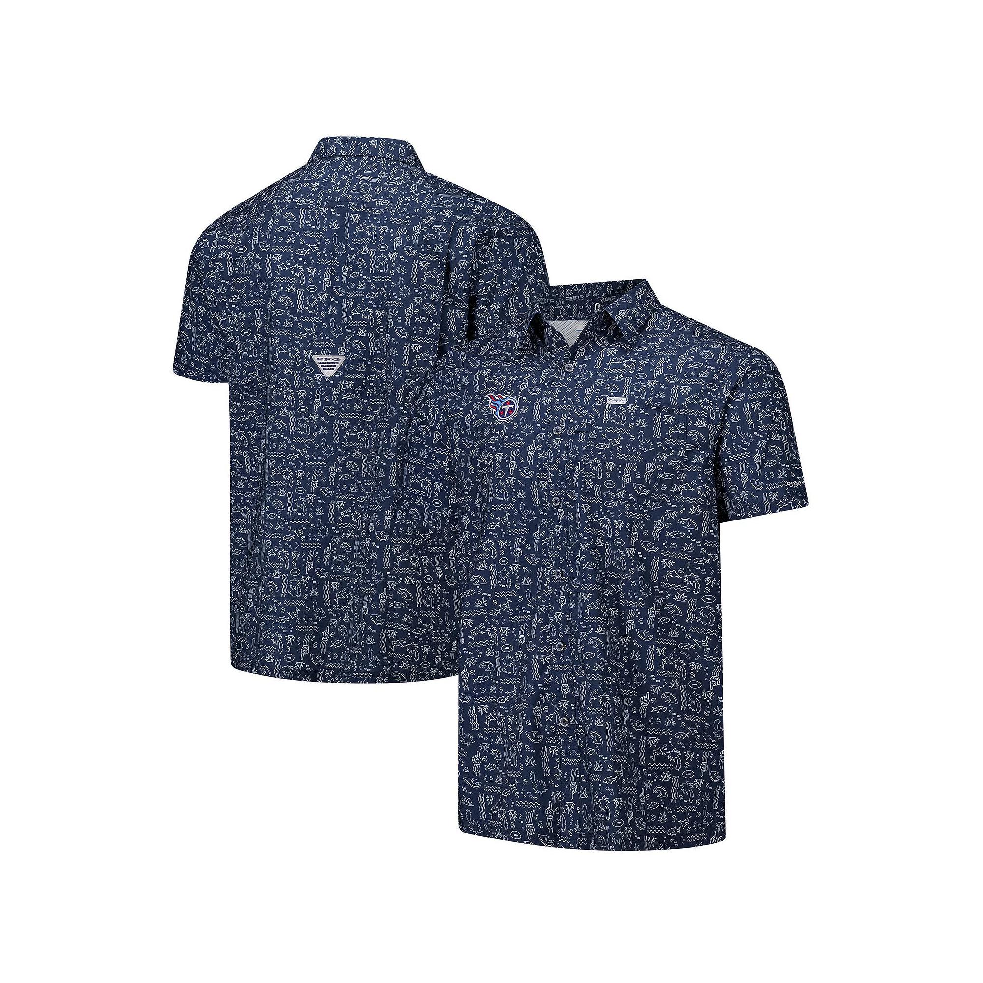Men's Columbia PFG Navy Tennessee Titans Super Slack Tide Omni-Wick Button-Up Shirt, Size: Medium, Blue Product Image