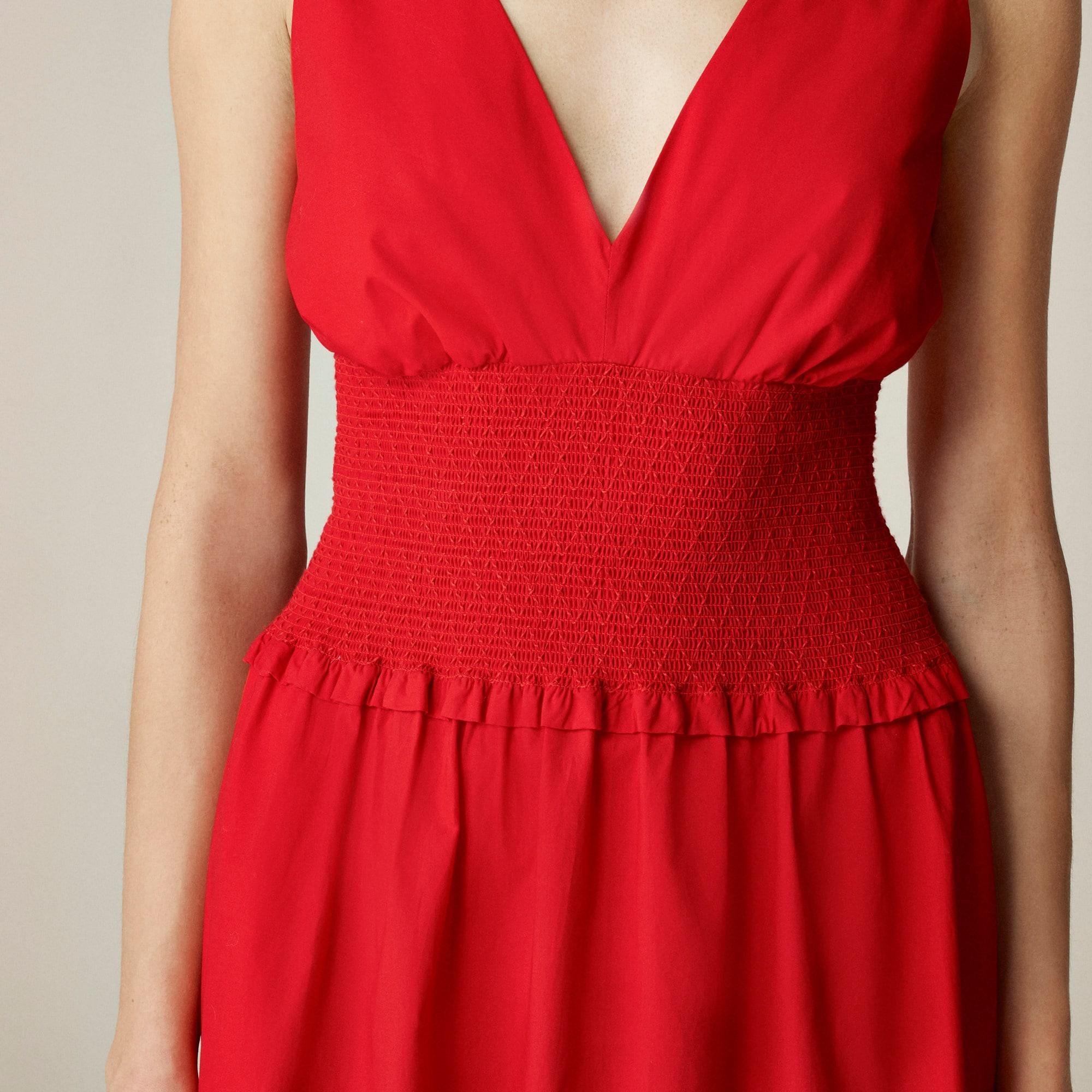 Plunge smocked-waist dress in cotton poplin Product Image