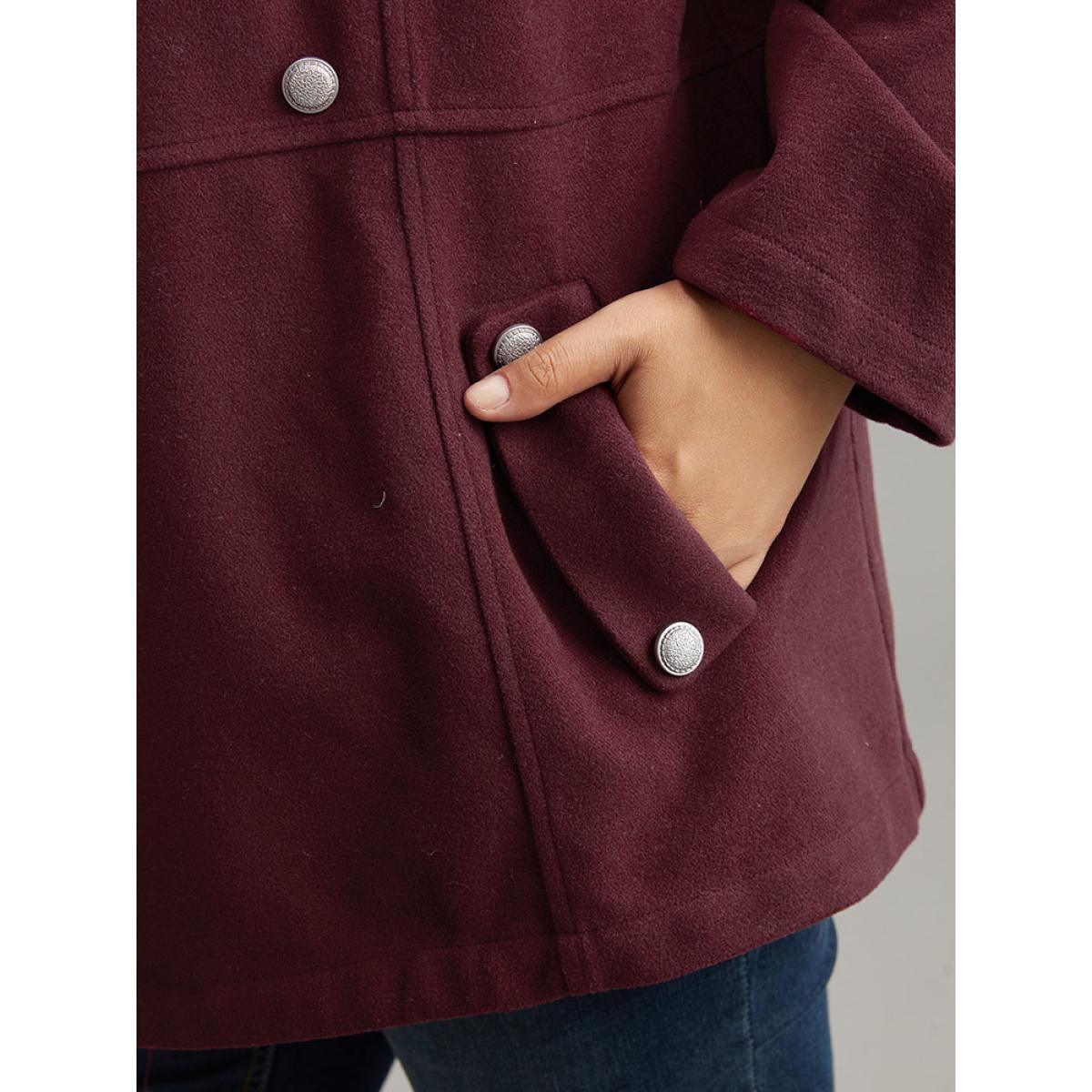 Plus Size Solid Button Detail Pocket Lapel Collar Coat Women Scarlet Casual Plain Ladies Dailywear Winter Coats BloomChic 22-24/3X Product Image