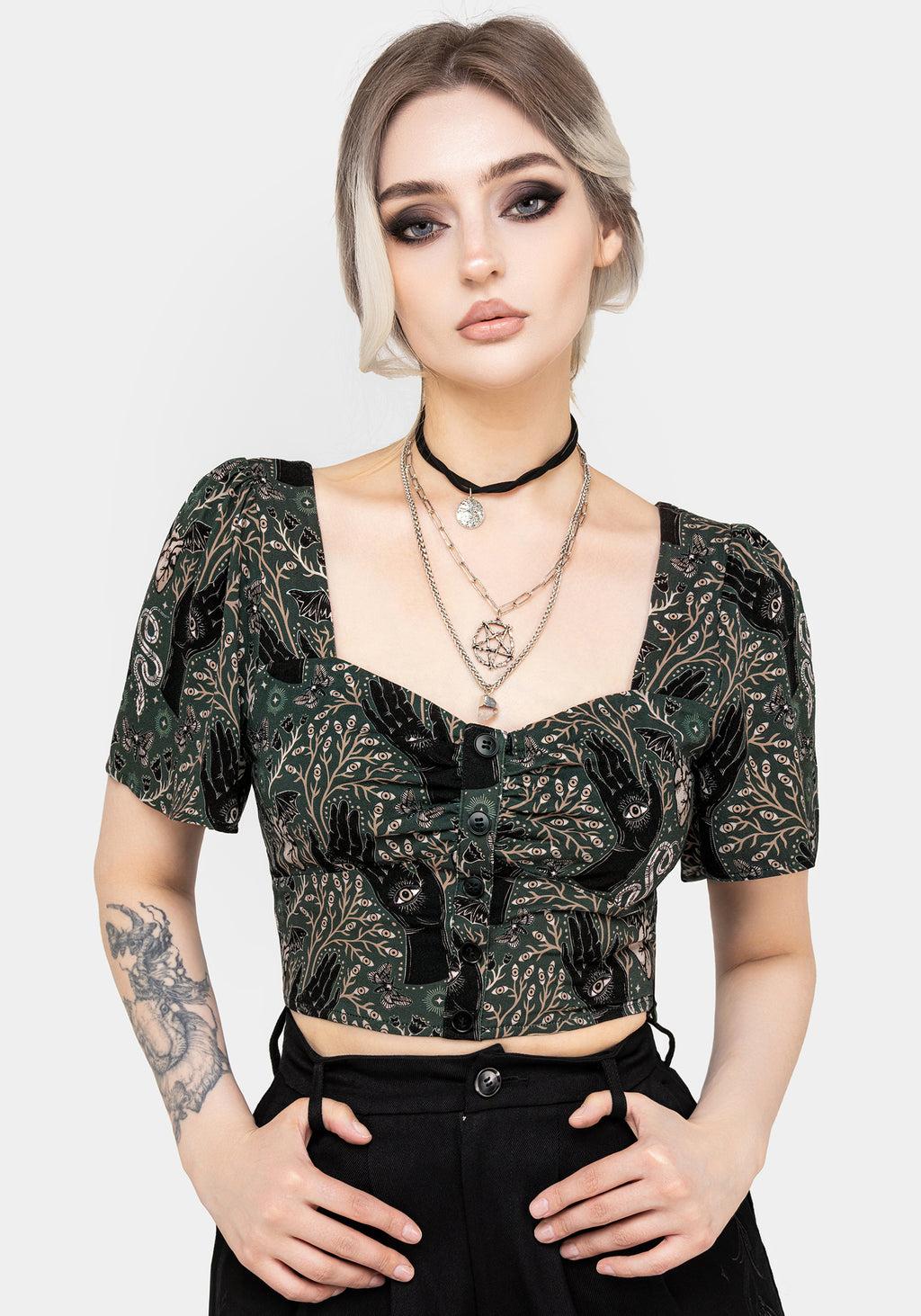 Hemlock Button Up Crop Top - Green Product Image
