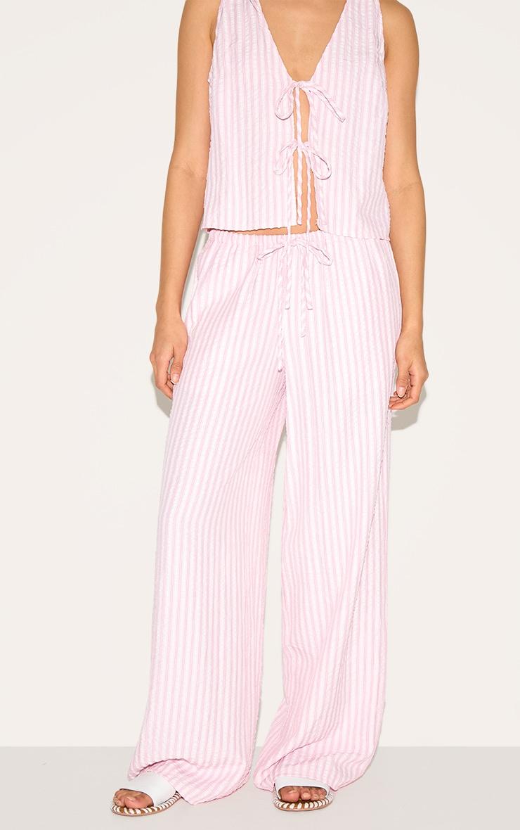 Pink Striped Tie Waist Straight Leg Pant Product Image