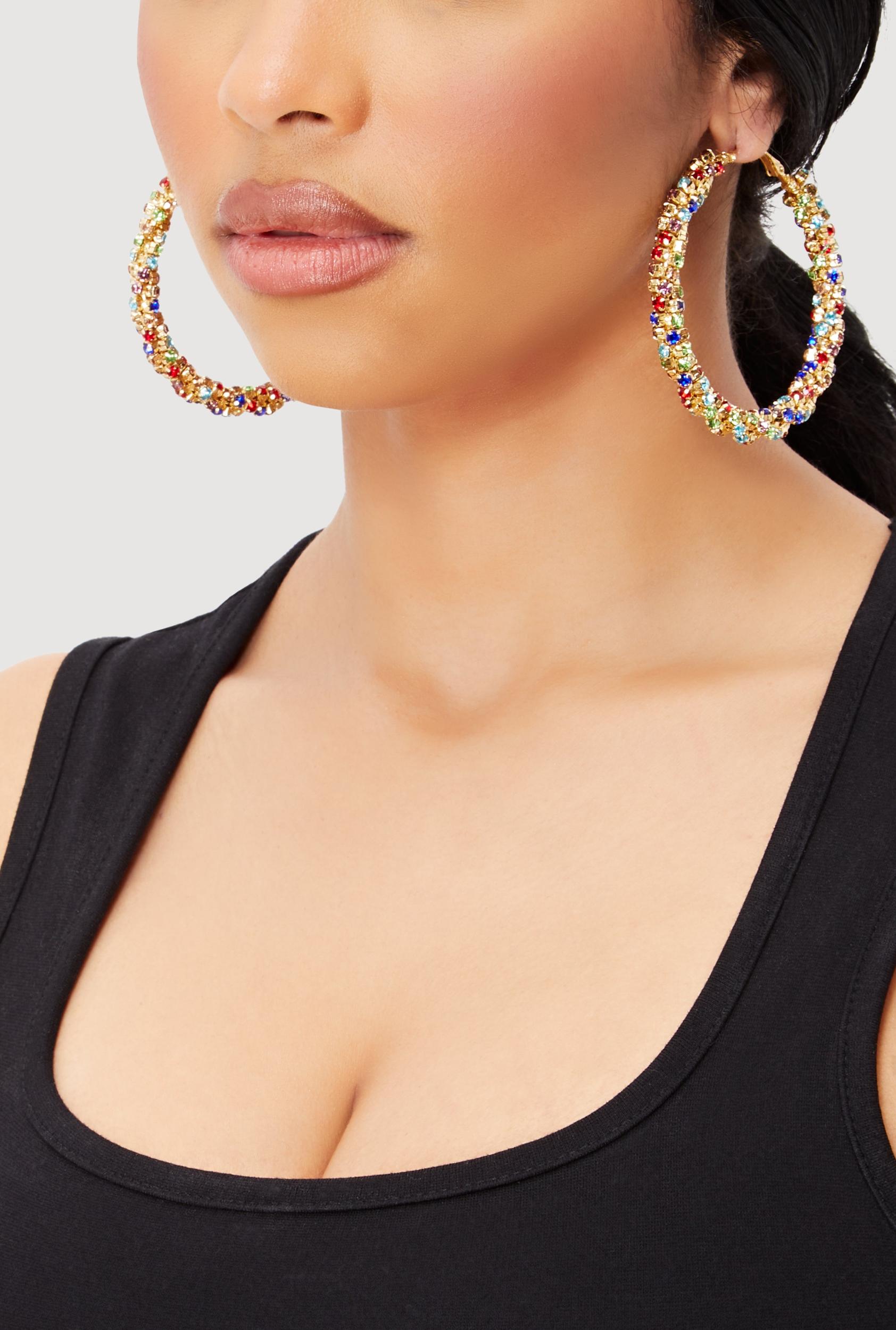 Stylish Rhinestone Encrusted Hoop Earrings Unisex Product Image