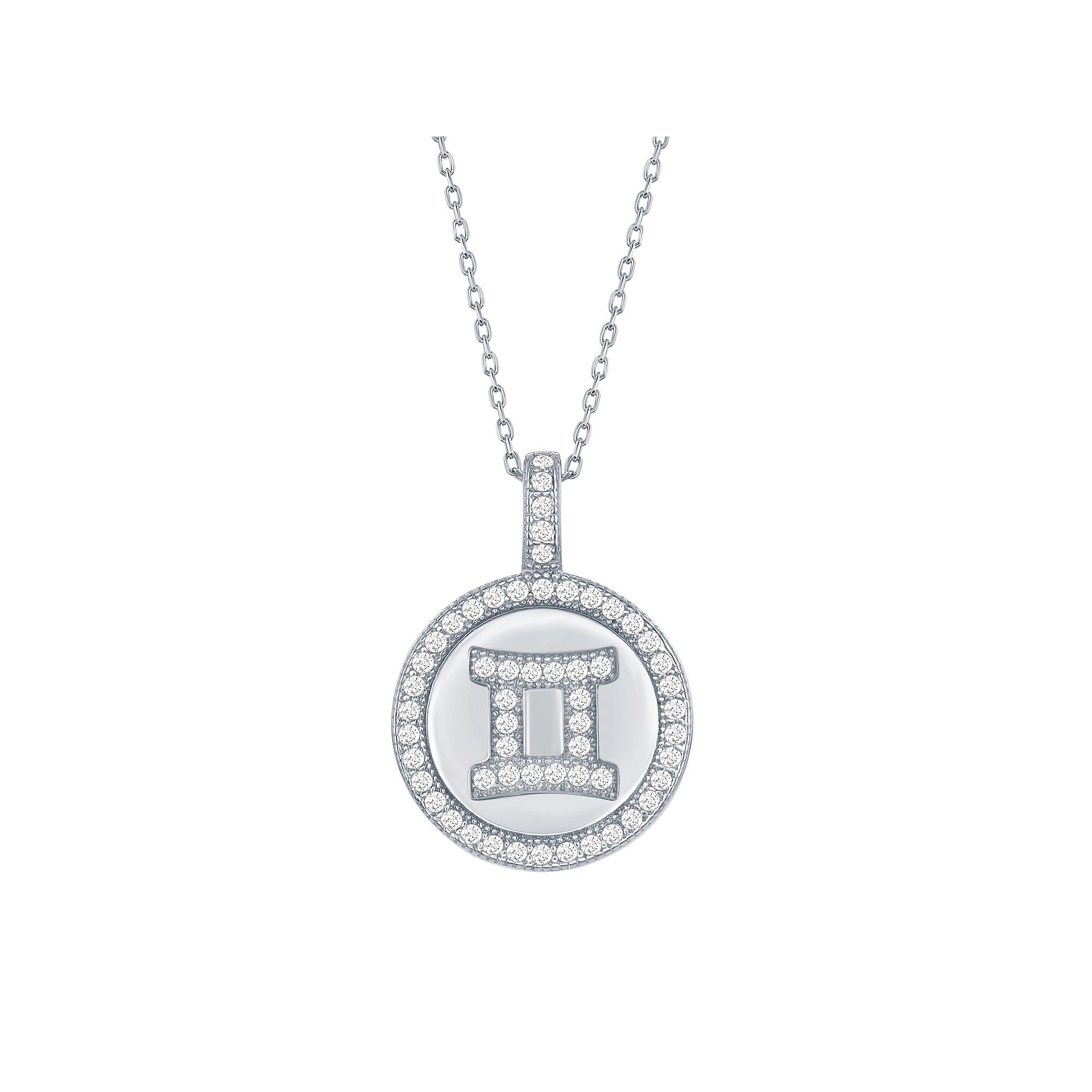 Sterling Silver Cubic Zirconia Zodiac Symbol Necklace, Women's, Size: 18", Gemini Product Image