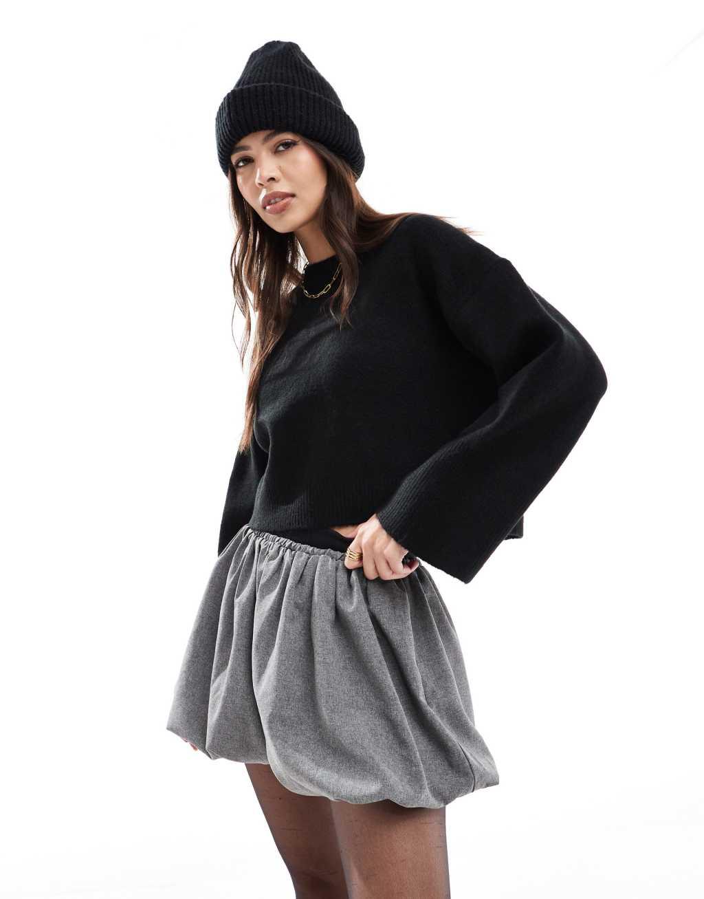 ASOS DESIGN bubble hem mini skirt with contrast waistband in gray Product Image