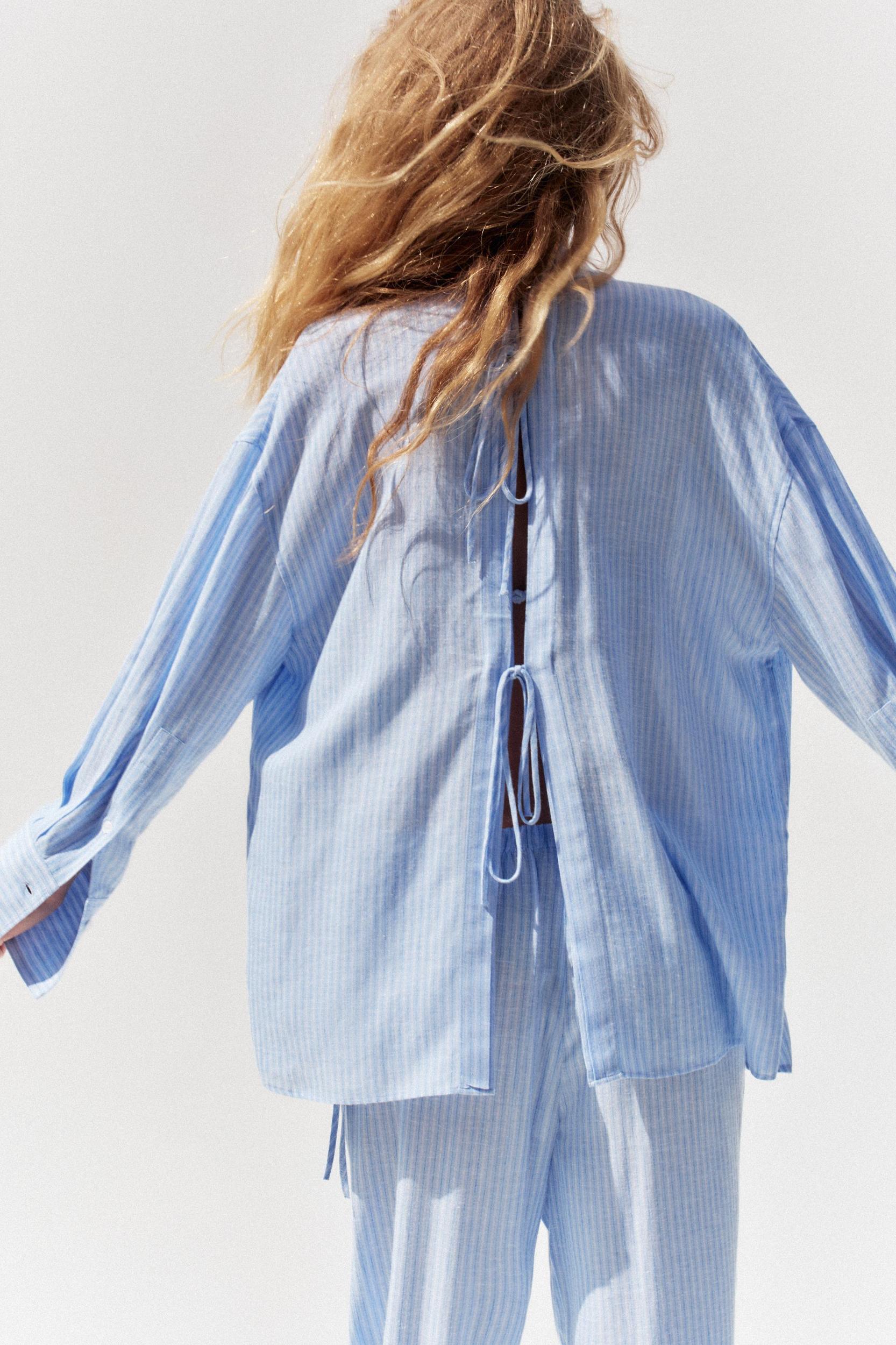 STRIPED OVERSIZED SHIRT WITH BACK SLIT AND TIES Product Image