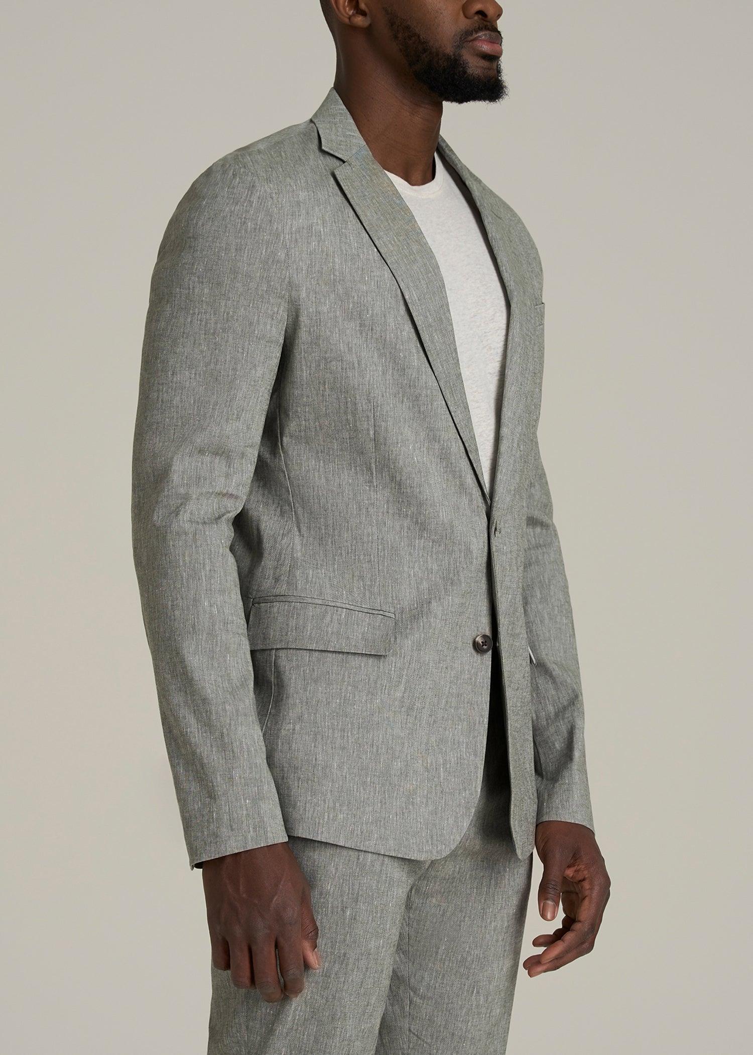 Stretch Linen Blazer for Tall Men in Climbing Ivy Linen Male Product Image