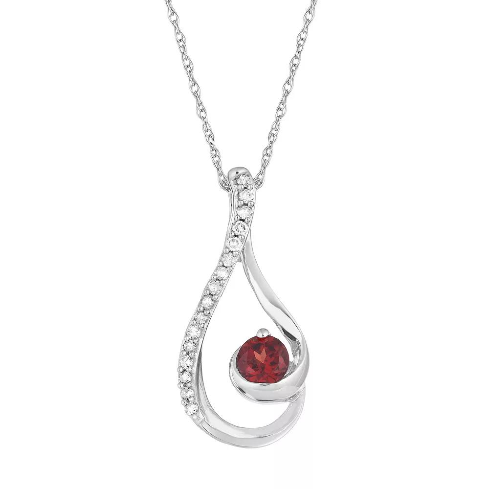 10k White Gold Garnet & 1/10 Carat T.W. Diamond Teardrop Pendant Necklace, Women's, Size: 18", 10k Whgold Product Image
