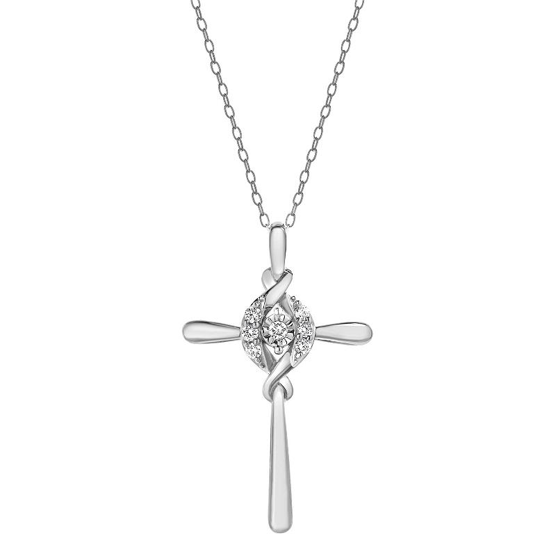 Diamond Brilliance 1/10 Carat T.W. Lab-Grown Diamond Cross Pendant Necklace, Women's, Size: 18", Silver Tone Product Image