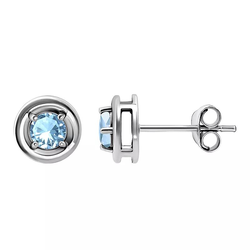 Aleure Precioso Sterling Silver Round Halo Stud Earrings, Women's, Blue Topaz Product Image