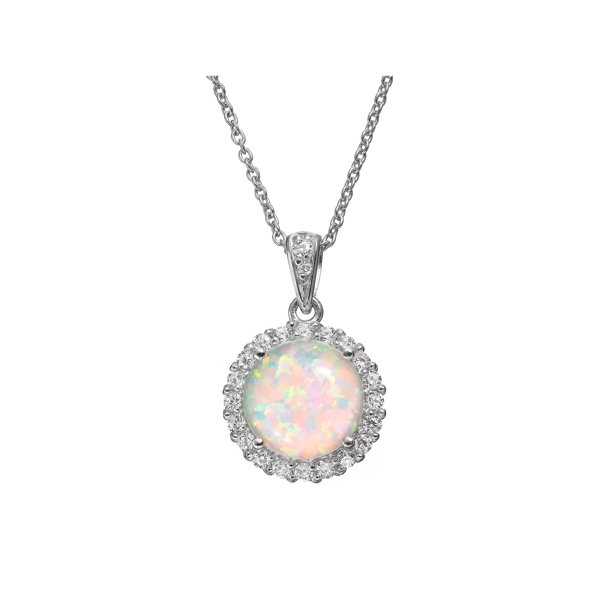 Sophie Miller Lab-Created Opal & Cubic Zirconia Sterling Silver Halo Pendant Necklace, Women's,  Product Image