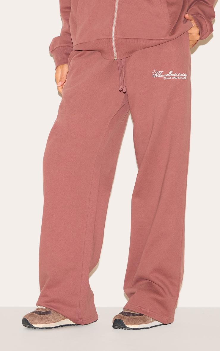Mauve Healthy Body & Mind Premium Embroidered Oversized Wide Leg Sweatpants Product Image