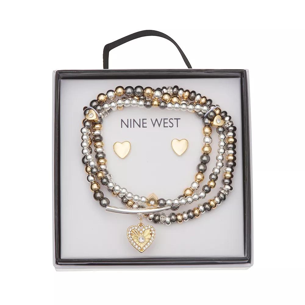 Nine West Beaded Heart Bracelet & Stud Earring Set, Women's, Multi Product Image
