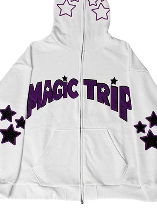 Letter Star Print Contrast Color Oversized Hoodie Product Image