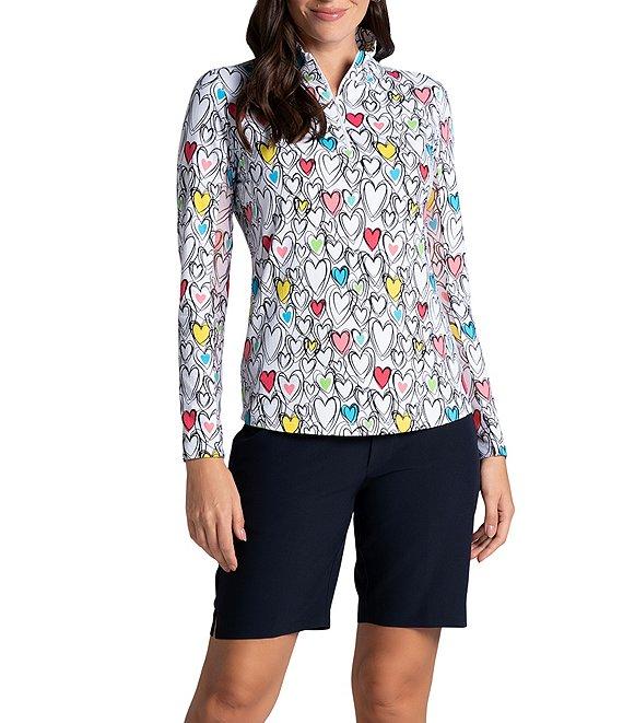 IBKUL Millie Heart Print 1/4 Mock Neck Long Sleeve Top Product Image