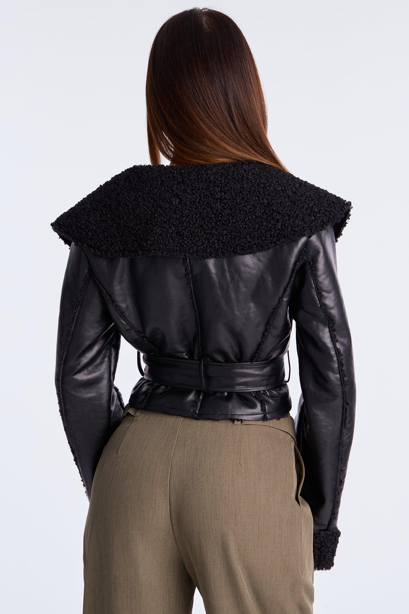 Paloma Faux Leather Sherpa Lined Coat - Black Female Product Image