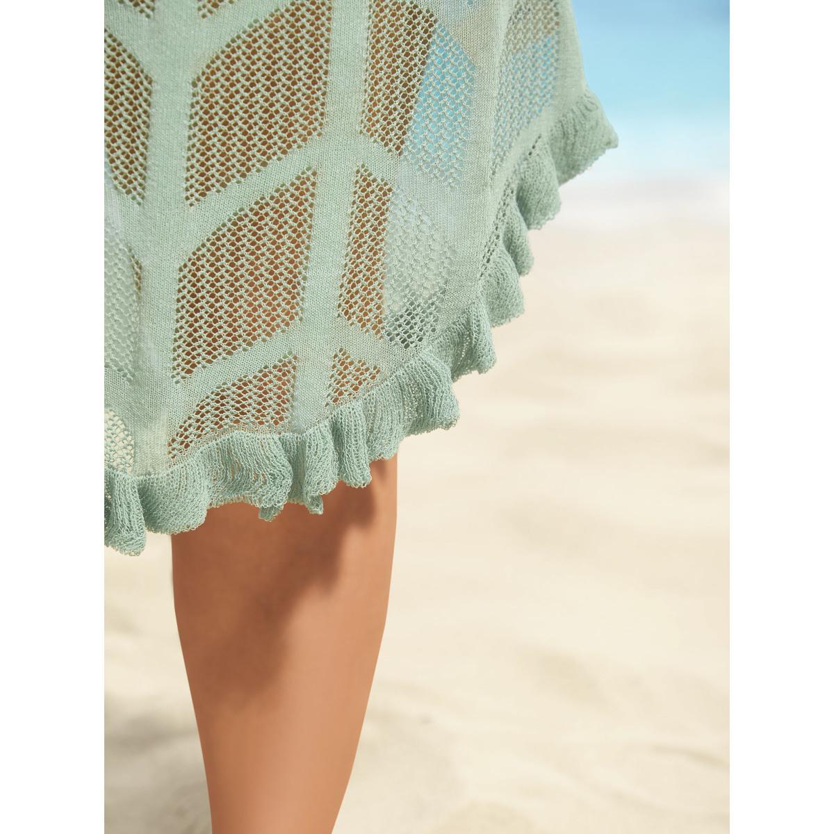 Plus Size Texture Ruffles Cut Out Dolman Sleeve Swim Cover Up Women's Swimwear Palemauve Beach Loose Texture Curve Swim Cover Ups BloomChic 12/L Product Image