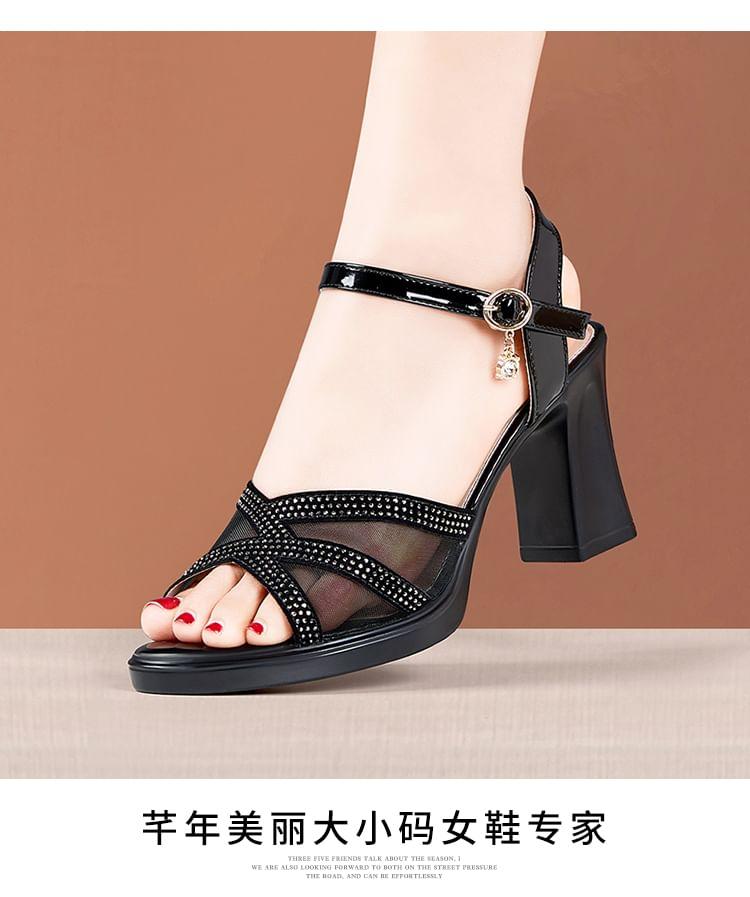 Rhinestone Panel Mesh High Heel Sandals Product Image